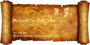 Molnár Zádor névjegykártya